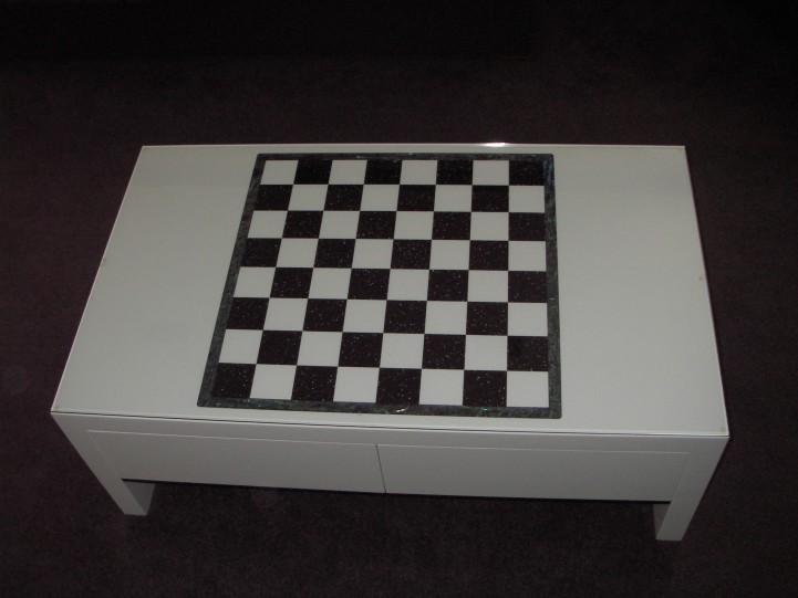 White Corian Table with
Checker Board Inset